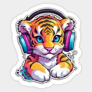 Pawsome Beats: The DJ Tiger Cub Sticker